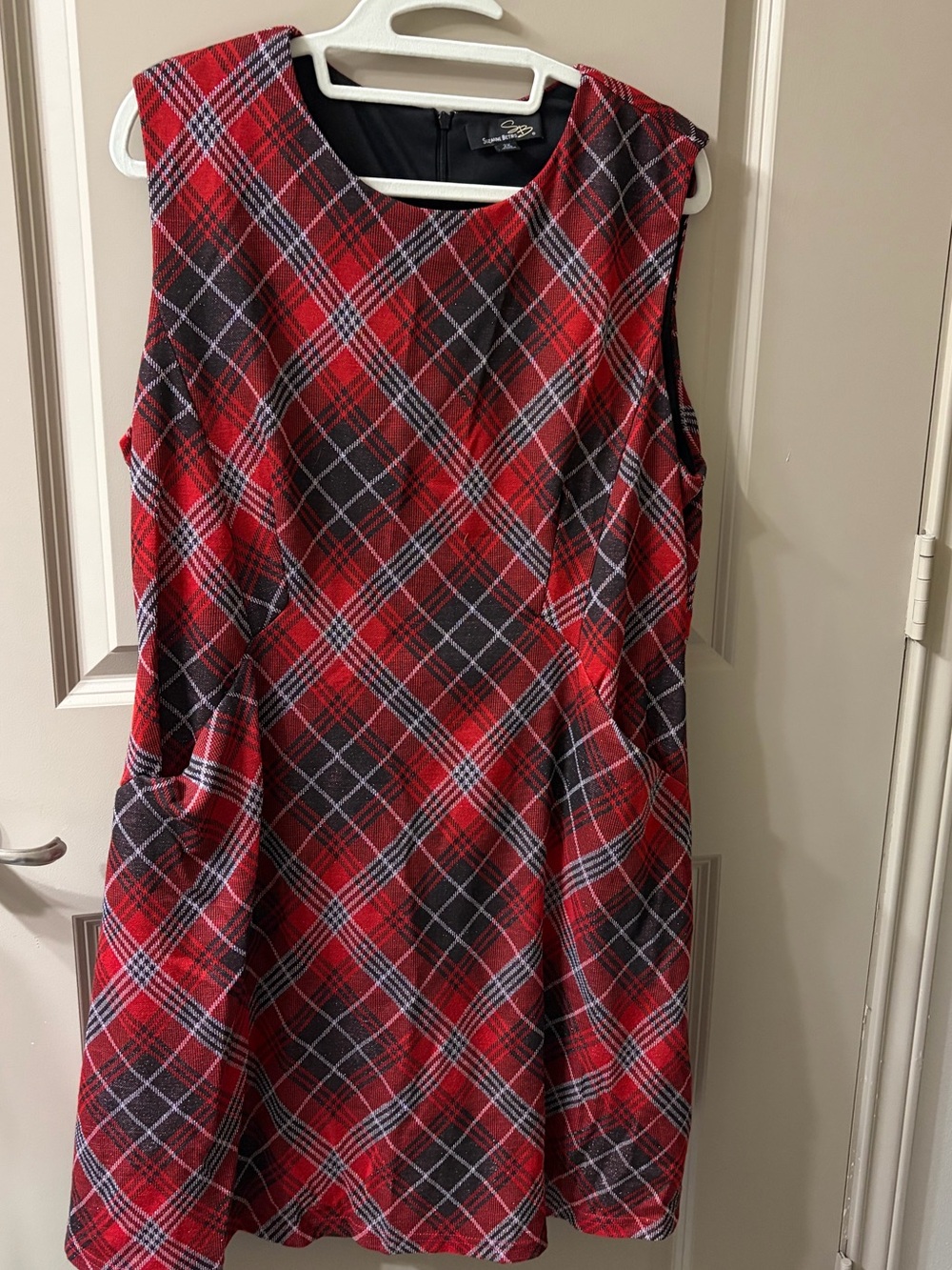 Suzanne Betro Red and Black Plaid Midi Shift Dress